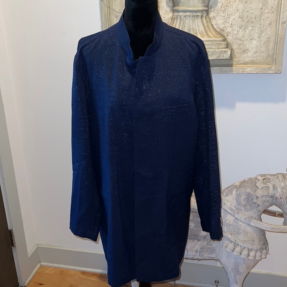 Vintage designer Gino‎ Cappeli shirt men’s long buttoned down blue metallic L42